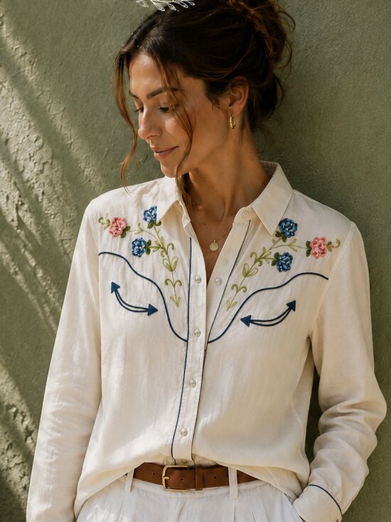 H Bar C Tops - Vintage H Bar C Ranchwear Floral Embroidered Pearl Snap Western Shirt USA